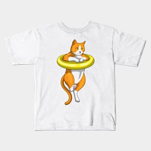 Cat Swimming Swim ring Kids T-Shirt